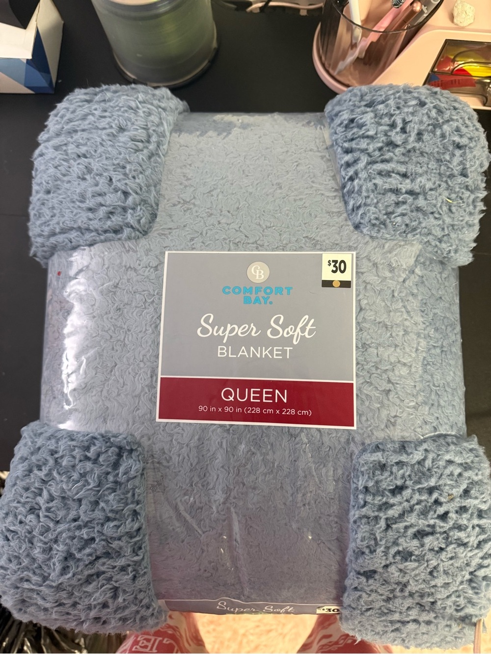 Comfort Bay Plush Queen Blanket - Dusty Blue